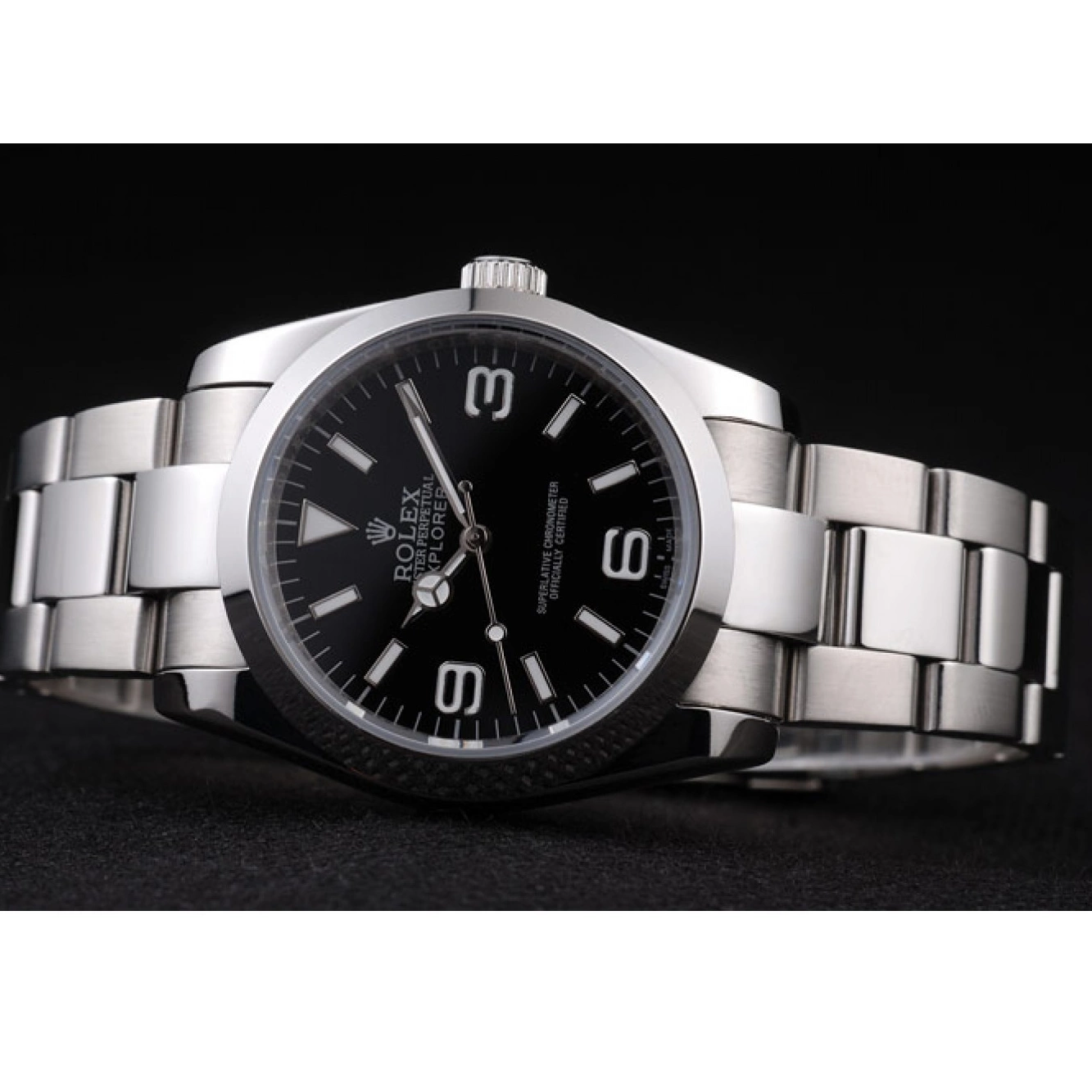 Aaa replica watch Black Dial Polished Rolex Stainless Steel Explorer 98087 0703